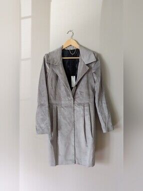 Poleci X Anthropologie Silver Suede Trench Coat